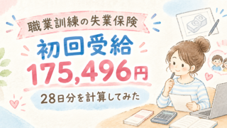 【職業訓練の失業保険】初回受給額は175,496円！28日分を実際に計算してみた